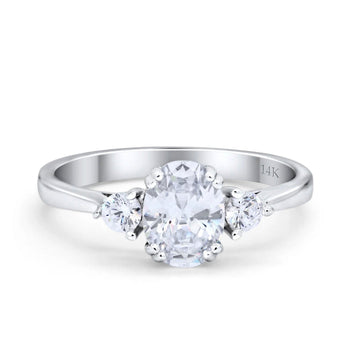 14K White Gold Three Stone Oval Cubic Zirconia Engagement Ring Wholesale